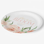 Love Is In Bloom Pink Rose Flowers Bridal Shower  ペーパープレート (アングル)