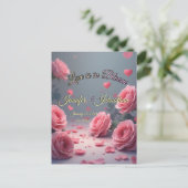 Love is in Bloom Pink Roses Save the Date Wedding ポストカード (スタンド正面)