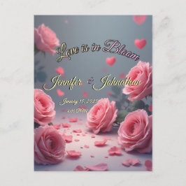 Love is in Bloom Pink Roses Save the Date Wedding ポストカード