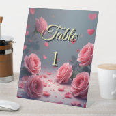 Love is in Bloom Pink Roses Wedding Elegant 台座サイン (インサイチュ)