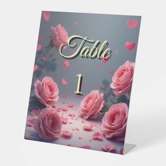 Love is in Bloom Pink Roses Wedding Elegant 台座サイン (正面)