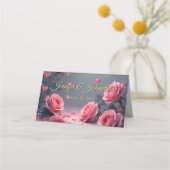 Love is in Bloom Pink Roses Wedding Guest Table  プレイスカード (裏面)