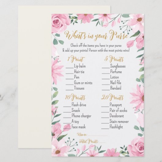 Love is in Bloom Shower What’s in Your Purse Game (正面/裏面)