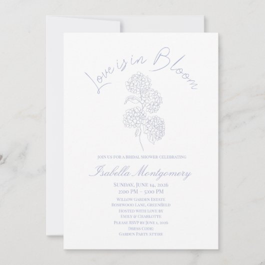 Love Is in Bloom Soft Line Art Hydrangea 招待状 (正面)