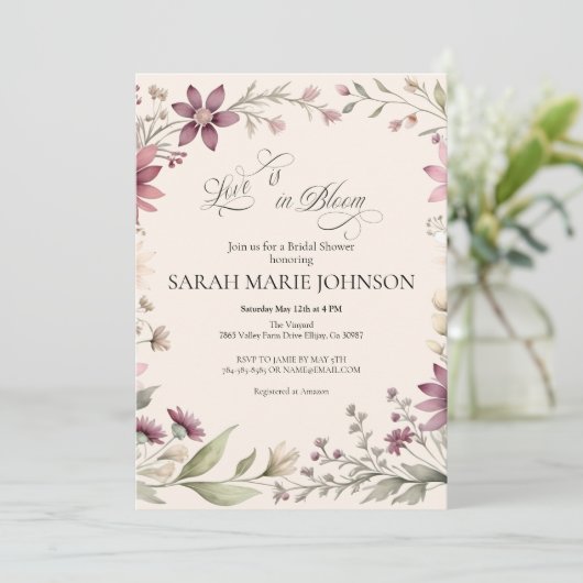 Love is in Bloom Spring Floral Bridal Shower 招待状 (スタンド正面)