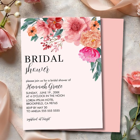 Love is in bloom spring floral Bridal Shower 招待状