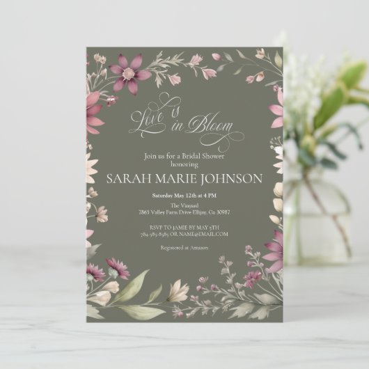 Love is in Bloom Spring Floral Bridal Shower 招待状 (スタンド正面)