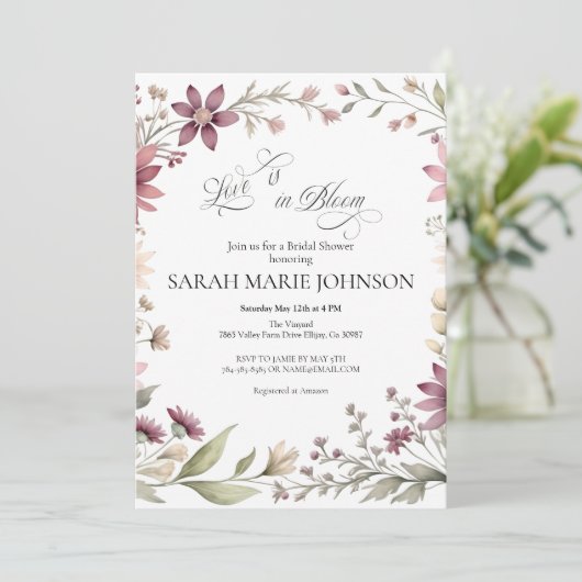 Love is in Bloom Spring Floral Bridal Shower 招待状 (スタンド正面)