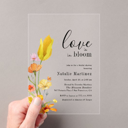 Love is in Bloom Spring Wildflower Bridal Shower アクリル招待状 (インサイチュ (ポータブル))