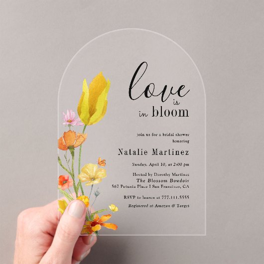 Love is in Bloom Spring Wildflower Bridal Shower アクリル招待状 (インサイチュ (ポータブル))