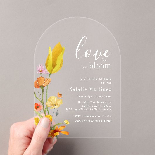 Love is in Bloom Spring Wildflower Bridal Shower アクリル招待状 (インサイチュ (ポータブル))