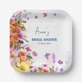 Love Is in Bloom Watercolor Bridal Shower Floral ペーパープレート