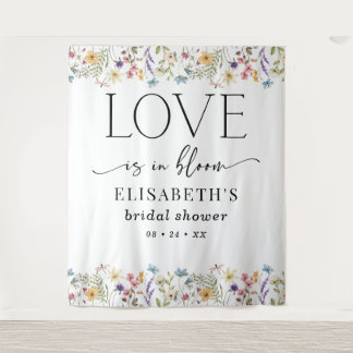 Love Is in Bloom White Bridal Shower Backdrop タペストリー