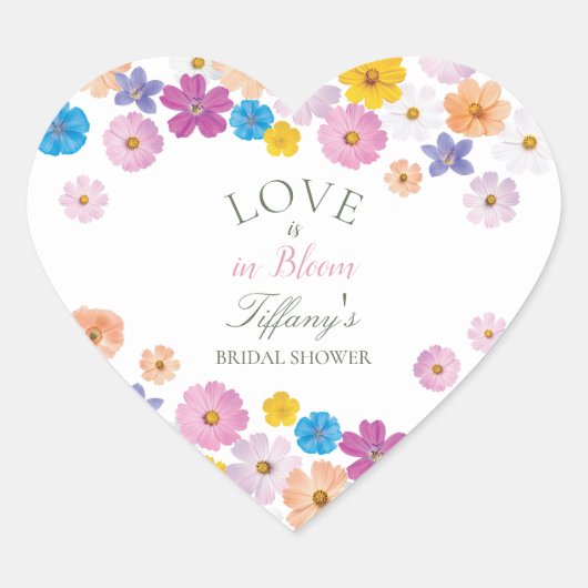 Love is in Bloom Wildflower Garden Bridal Shower ハートシール (正面)