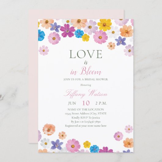 Love is in Bloom Wildflower Garden Bridal Shower 招待状 (正面/裏面)