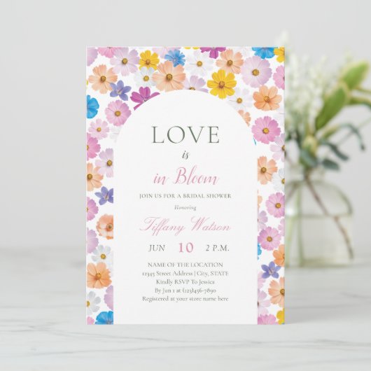 Love is in Bloom Wildflower Garden Bridal Shower 招待状 (スタンド正面)