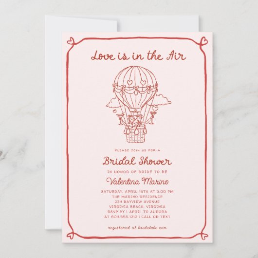 Love is in the Air 手描き写真 ブライダルシャワー 招待状 (正面)
