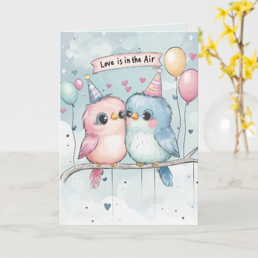 Love is in the air and Love Bird Valentine's Day カード (黄色い花)