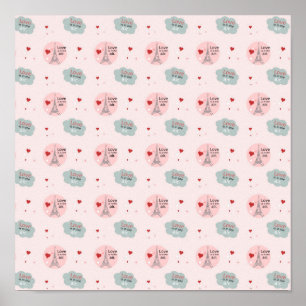 Love is in the air eiffel tower and hearts pattern ポスター
