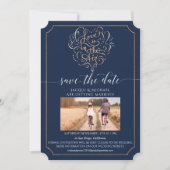 Love is in the Air Navy Script Typography Heart 招待状 (正面)