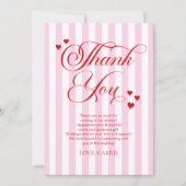 Love Is In The Air Pink Red Hearts Bridal Shower サンキューカード (正面)