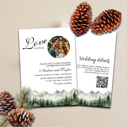 Love is in the air QR Code and Photo Wedding 招待状