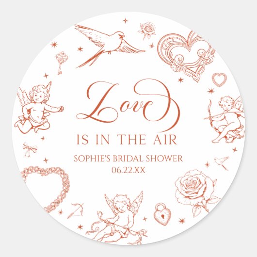 Love Is In The Air Valentine's Day Bridal Shower ラウンドシール (正面)