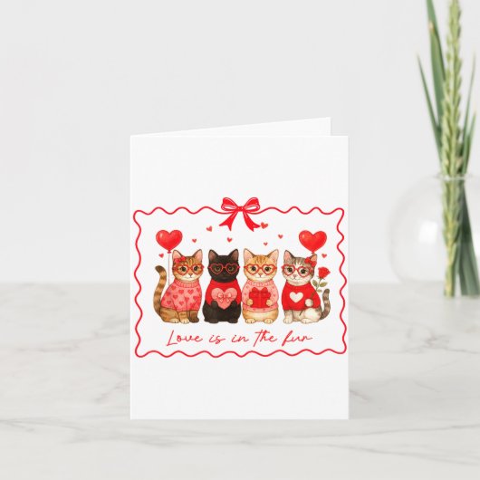 Love Is In The Fur Cat Lovers Valentines Cute Cats カード (正面)