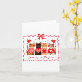 Love Is In The Fur Cat Lovers Valentines Cute Cats カード (黄色い花)