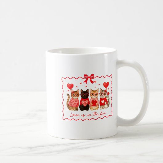 Love Is In The Fur Cat Lovers Valentines Cute Cats コーヒーマグカップ (右)