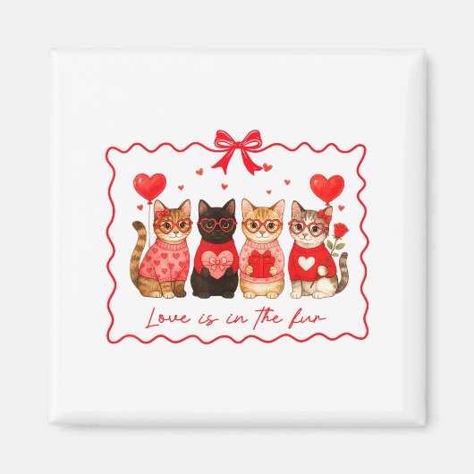 Love Is In The Fur Cat Lovers Valentines Cute Cats マグネット (正面)