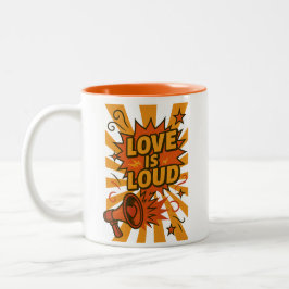 Love Is Loud Bold Comic-Style Statement ツートーンマグカップ