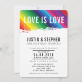 LOVE IS LOVEのレインボー結婚カラーのブラシストローク 招待状 (正面)