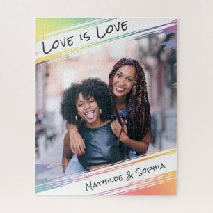Love is Love モダン Rainbow写真と名前を追加 ジグソーパズル