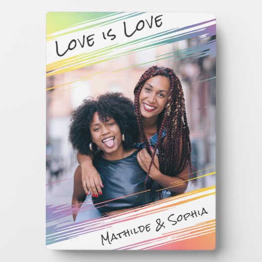Love is Love モダン Rainbow写真と名前を追加 フォトプラーク (正面)
