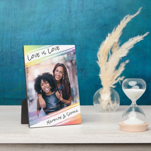 Love is Love モダン Rainbow写真と名前を追加 フォトプラーク (側面)
