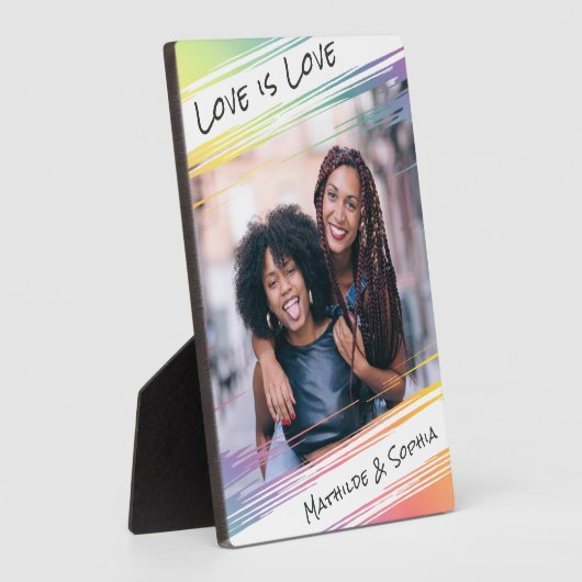 Love is Love モダン Rainbow写真と名前を追加 フォトプラーク (側面)