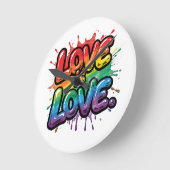 Love Is Love - 虹色のプライド 引用アート  ラウンド壁時計 (傾斜)