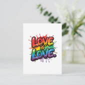 Love Is Love - 虹色のプライド 引用符 アート ポストカード (スタンド正面)
