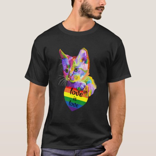 Love Is Love Cat LGBT Flag Gay Pride Month Rainbow Tシャツ (正面)