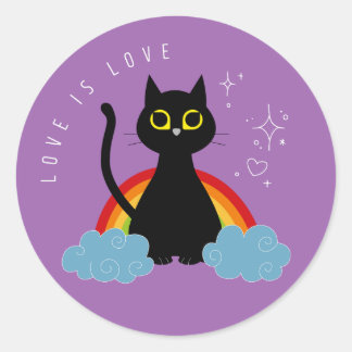 LOVE IS LOVE - Rainbow Black Catステッカー ラウンドシール