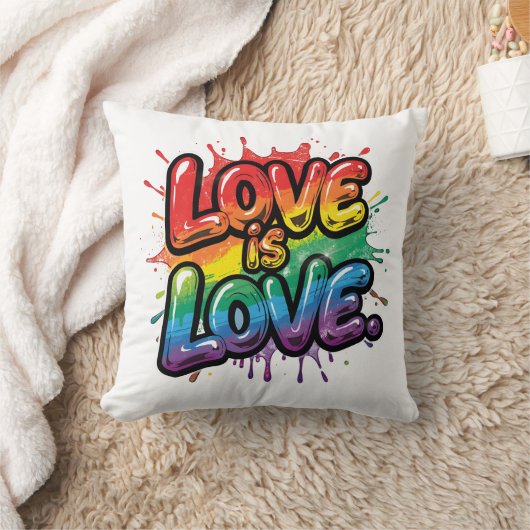 Love Is Love - Rainbow Pride Quote Art クッション (ブランケット)
