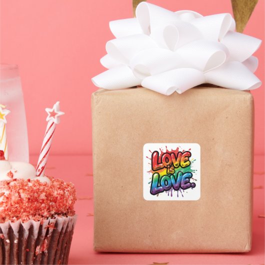 Love Is Love - Rainbow Pride Quote Art スクエアシール (パーティー)