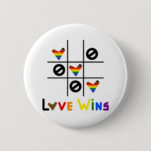 Love Is Love Tic Tac Toe Rainbow Pride Flag LGBTQ+ 缶バッジ (正面)