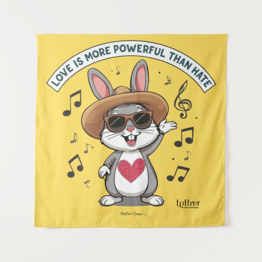 LOVE IS MORE POWERFUL THAN HATE BUNNY TAPESTRY タペストリー (正面)