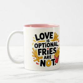 Love is optional, fries are not  ツートーンマグカップ