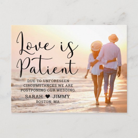 Love is Patient モダン Black Script Photo ポストカード (正面)