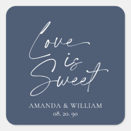 Love is Sweet'結婚s Sticker – ネイビー&ホワイト スクエアシール