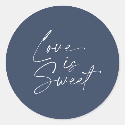 Love is Sweet'結婚s Sticker – ネイビー&ホワイト ラウンドシール (正面)