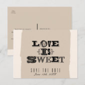 LOVE IS SWEET ベージュ ヴィンテージ ウェディング セーブ・ザ・デート 案内ポストカード (正面/裏面)
